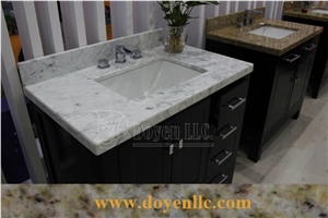 White Carrara Marble Vanity Top with White Ceramic Sinks