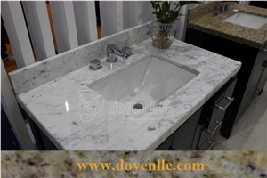 White Carrara Marble Vanity Top with White Ceramic Sinks