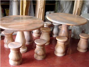 Natural Tables and Stools Pink Marble