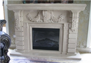 Simple White Marble Continental Fireplace