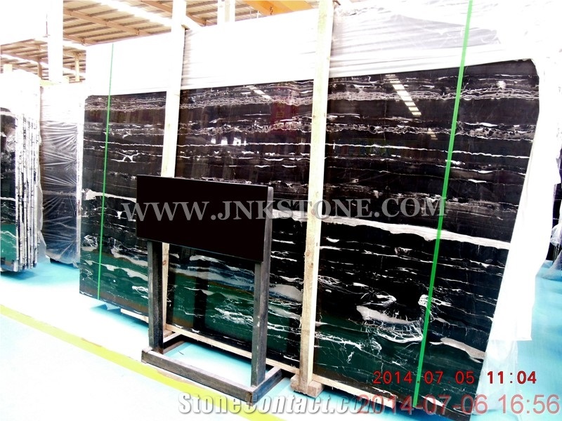 Silver Dragon / Black Wooden Grain Marble Tiles & Slab, China Black Marble