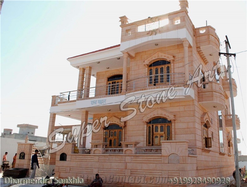 Jodhpur Sandstone Front Elevation, Jodhpur Pink Sandstone Building & Walling