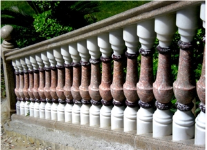 Wellest Balustrade&Railings,White Marble Base and Top with Agate Pink Body and Rosso Levanto Ring,Model No.Mb032
