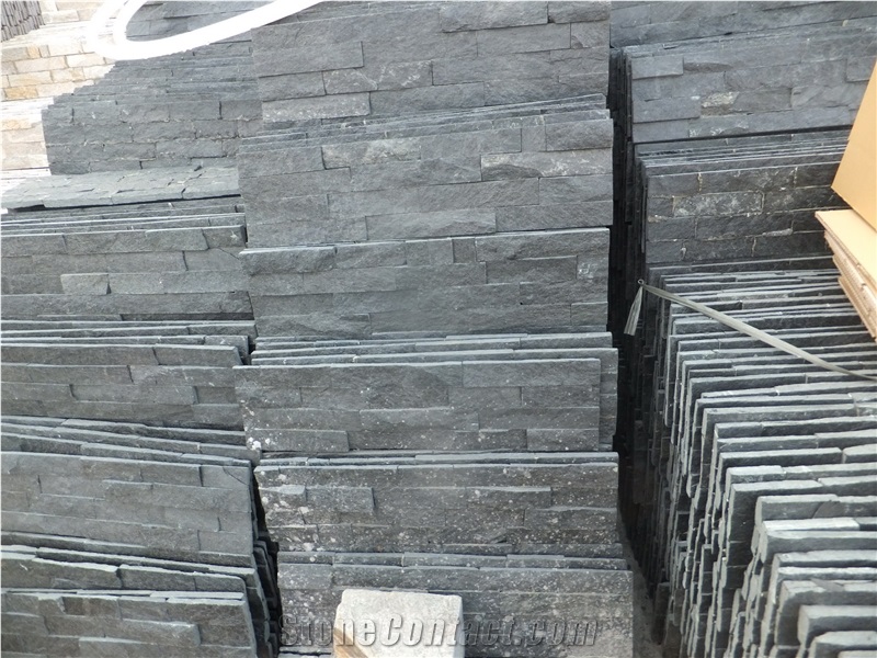 Wellest Black Quartzite Culture Stone, Ledge Stone,Stacked Stone, Flat,Wall Cladding Tile,Veneer Panel,China Black Quartzite,Ql-020f