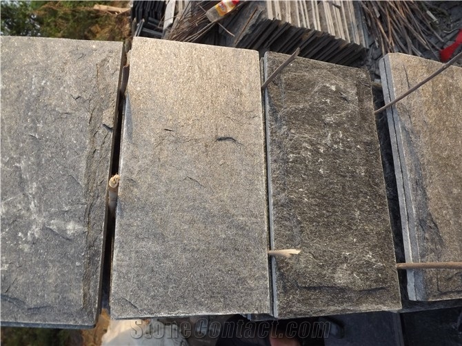 Wellest Black Quartzite Mushroom Stone, Wall Cladding Tile,Veneer Panel,China Natural Black Quartzite,Qt020