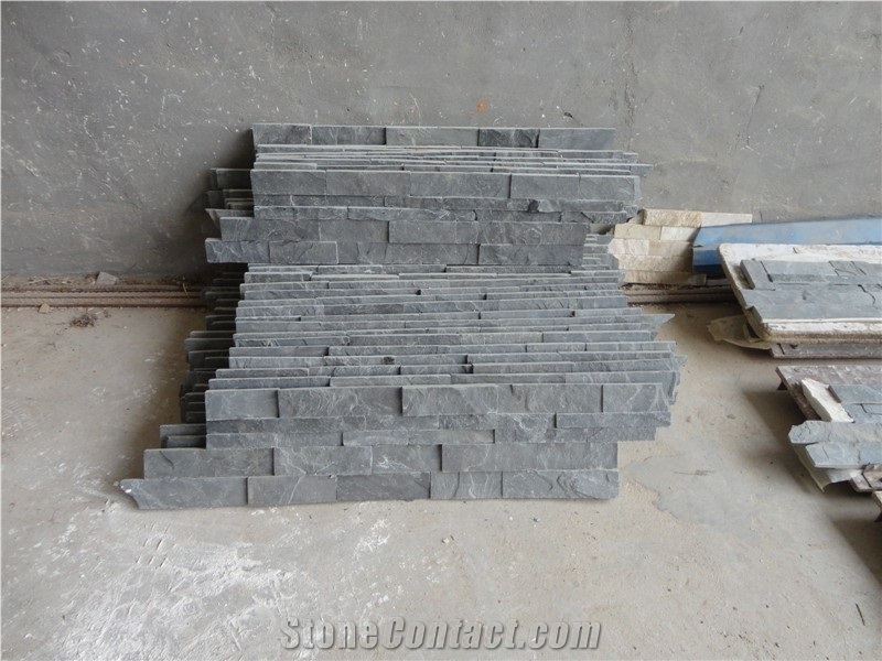 Wellest Black Slate Culture Stone, Ledge Stone,Stacked Stone, Flat,Wall Cladding Tile ,Veneer Panel,Z Shape, Interlocked,China Black Slate,Sl-018fz