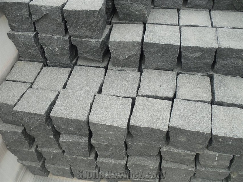 Wellest G684 Fortune Black Granite Paving Cube Stone,Saw Cut Finish,Natural Edge
