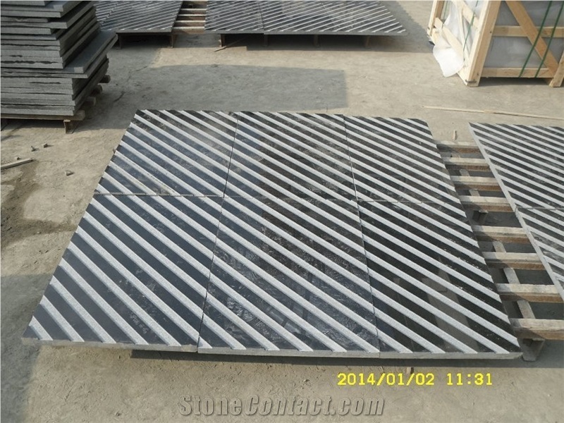 Wellest G684 Fortune Black Granite Wall Tile, Wall Cladding,45 °Grooved Surface, China Black Granite