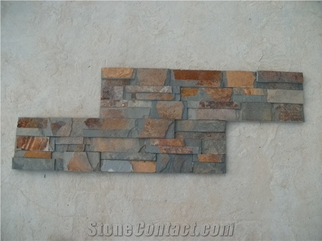 Wellest Rusty Slate Culture Stone, Ledge Stone,Stacked Stone, Flat Wall Cladding Tile,Back Ground,Multi Colour Slate