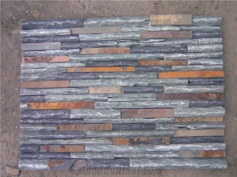 Wellest Rusty Slate Splited Culture Stone, Ledge Stone,Stacked Stone, Back Ground Wall Cladding Tile ,Veneer Panel,Interlocked,Multi Colour,Sl-015s