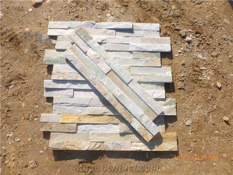 Wellest Sl-014fz Yellow Wood Slate Flat Culture Stone, Ledge Stone,Stacked Stone, Wall Cladding Tile ,Veneer Panel, Z Shape, Interlocked,Beige Slate