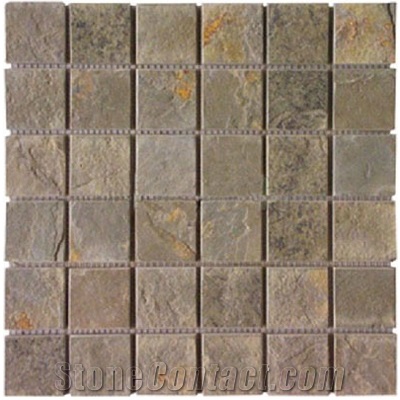 Wellest Slate Mosaic,Yellow Wood Slate Mosaic,China Beige Colour Slate Mosaic, Model No.Ssm007