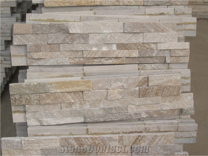 Wellest Yellow Wood Slate Flat Culture Stone, Ledge Stone,Stacked Stone, Wall Cladding Tile ,Veneer Panel, Z Shape, Interlocked,China Natural Beige,Sl-014fz