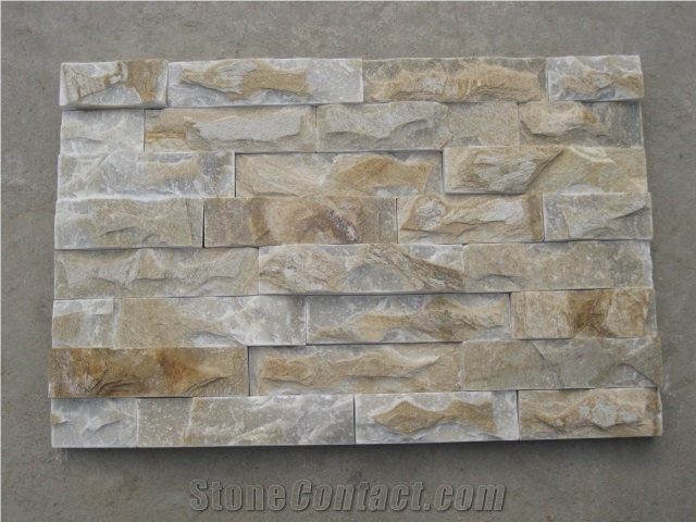 Wellest Yellow Wood Slate Flat Culture Stone, Ledge Stone,Staked Stone, Wall Cladding Tile,Mushroom Finish,China Natural Beige Slate Sl-014fm