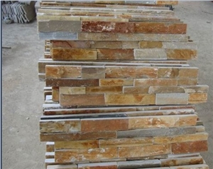 Wellest Yellow Wood Slate Rough Culture Stone, Ledge Stone,Stacked Stone, Wall Cladding Tile,Veneer,Z Shape, Interlocked,Beige Slate,Sl-014rz