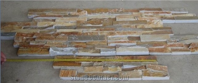 Wellest Yellow Wood Slate Rough Culture Stone, Ledge Stone,Stacked Stone, Wall Cladding Tile,Veneer,Z Shape, Interlocked,Beige Slate,Sl-014rz