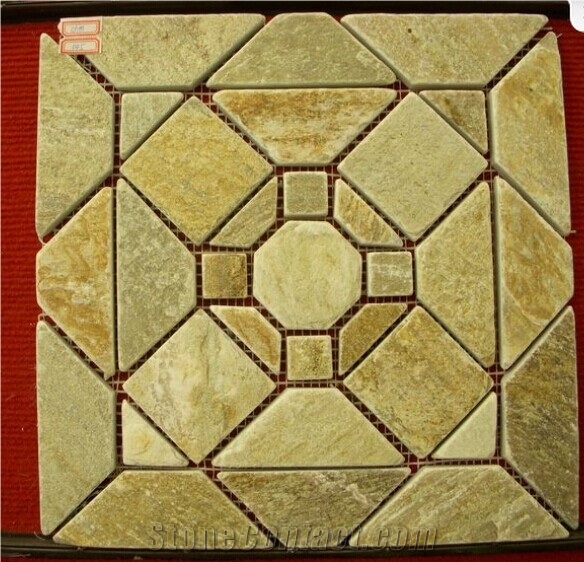 Natural Strip Decorative Slate Mosaic Tile for Wall and Floor Outdoor and Indoor, Yellow Slate Mosaic