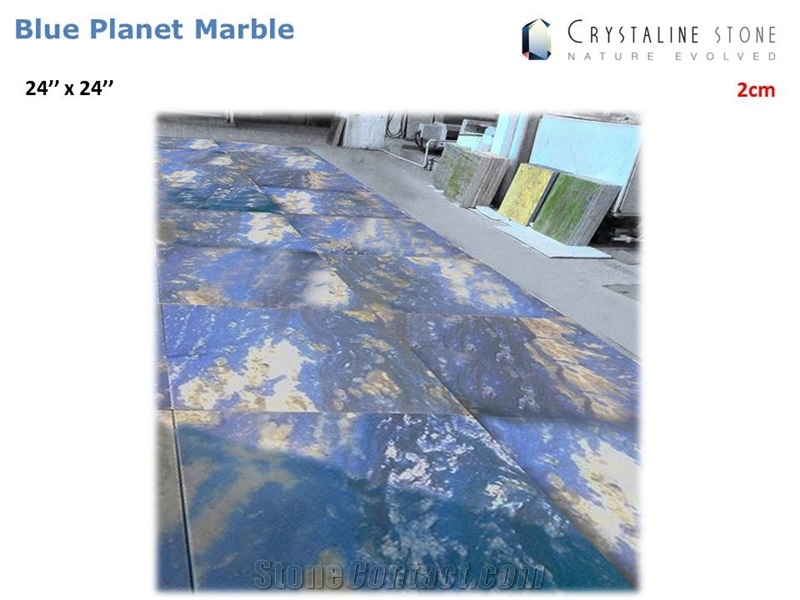 Blue Planet Marble 24"X24" Tiles Crystaline Stone, Blue Crystallized Marble
