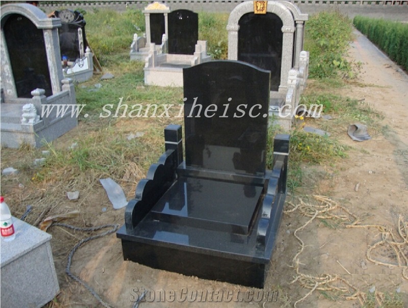 Black Colour Granite Tombstone Design Cemetery Headstone Prices