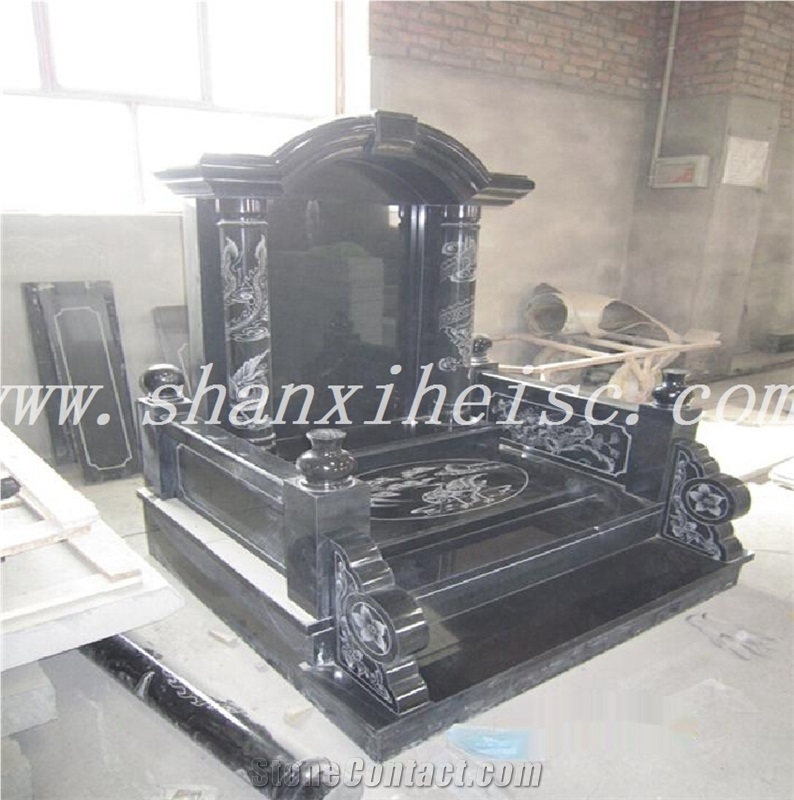Chinese Absolute Black Granite Headsotne Tombstone, Shanxi Black Granite Monument & Tombstone