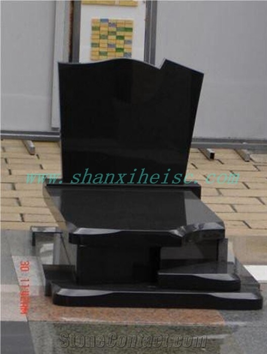 Chinese Absolute Black Granite Headsotne Tombstone, Shanxi Black Granite Monument & Tombstone