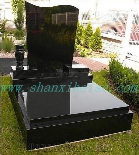 Custom Design Natural Shanxi Black Granite Tombstone and Gravestone