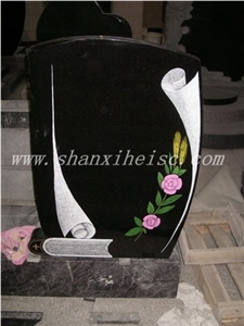 Natural Stone Shanxi Black Granite Headstones for Graves Cemetery Statues