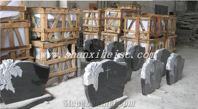 Poland Style Shanxi Black Tombstone and Monuments, Shanxi Black Granite Monuments