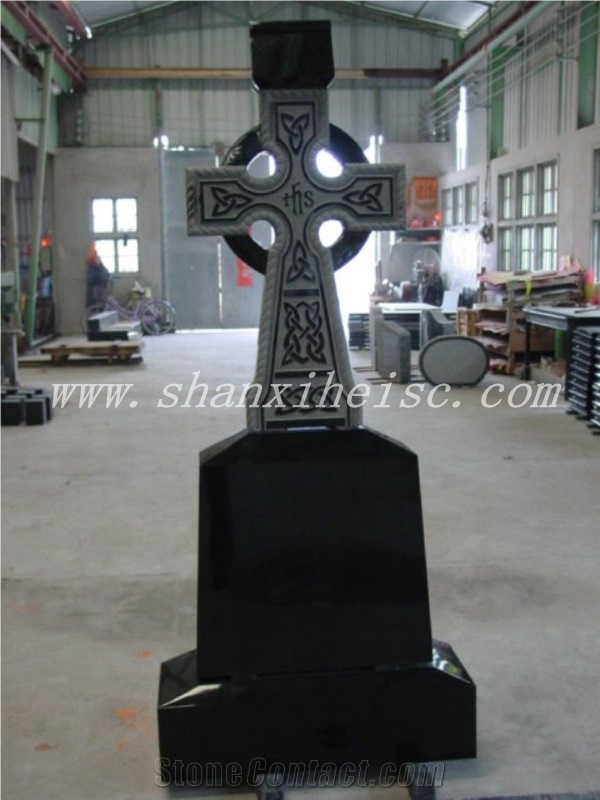 Shanxi Black Granite Carving Headstones Gravestone Monuments for American Market