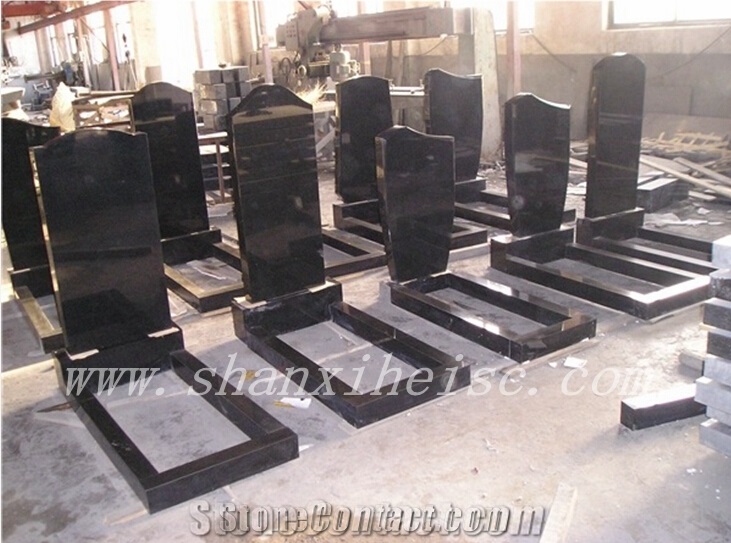 Shanxi Black Granite Carving Headstones Gravestone Monuments for American Market