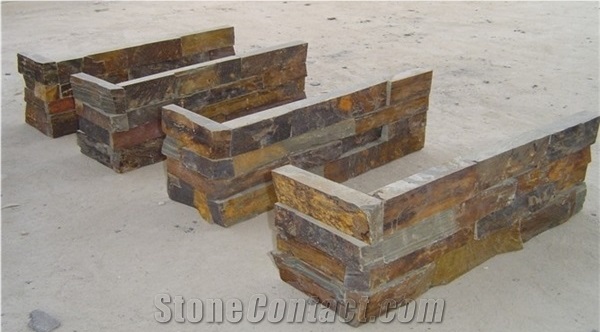 China Rusty Slate Culture Stone Walling Corner Stone, Natural Yellow Slate Walling
