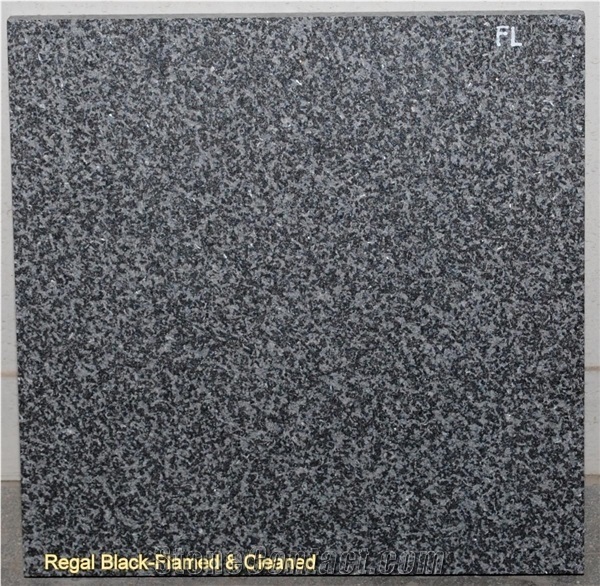 Regal Black Flamed And Cleaned Finish Granite Slabs Tiles From