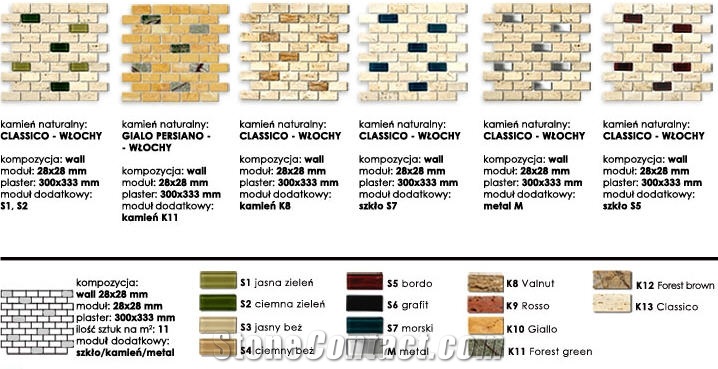Natural Stone and Glass Mix Brick Wall Mosaic