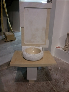 Pedestal Top, Rounded Wash Basin, Jana Cream Beige Limestone Bath Tops