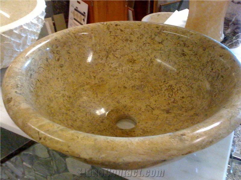 Jaune Fleuri Limestone Honed, Polished Sink