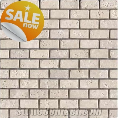 Travertine White Unfilled Brick Mosaic 10% Off Sale