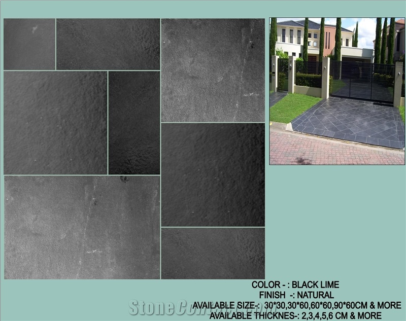 India Lime Black Limestone, Limestone Covering Slabs & Tiles
