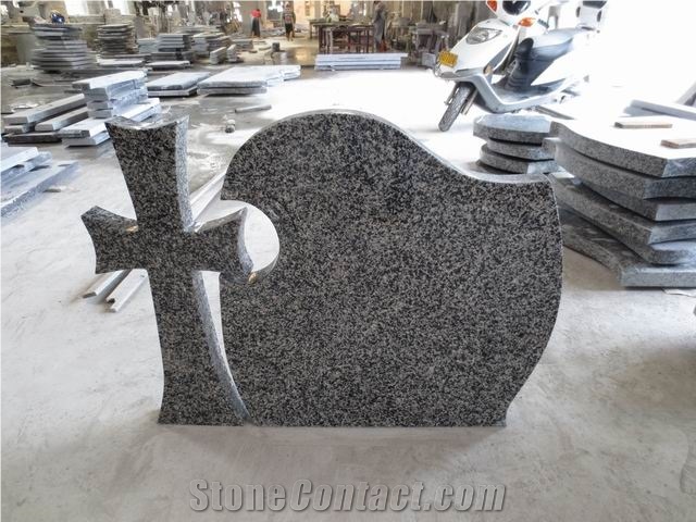 Misty Impala Sesame Black Granite Cross Tombstone, Black Granite Headstone Monument