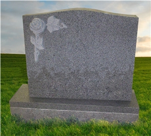 Upright Memorial Headstone with Carved Flower in G633 Grey Granite, Grey Granite Monument & Tombstone