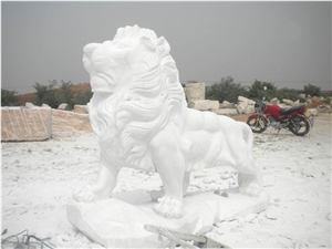 Hand Carved White Marble Lion Sculpture, Pure White Marble Sculptures