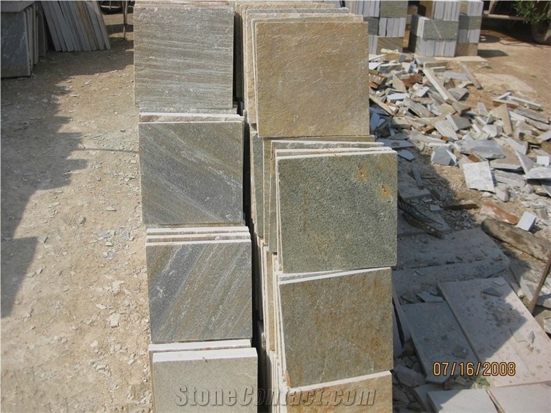 China Nature Stone Yellow Slate Tile Paving Wall Stone Split
