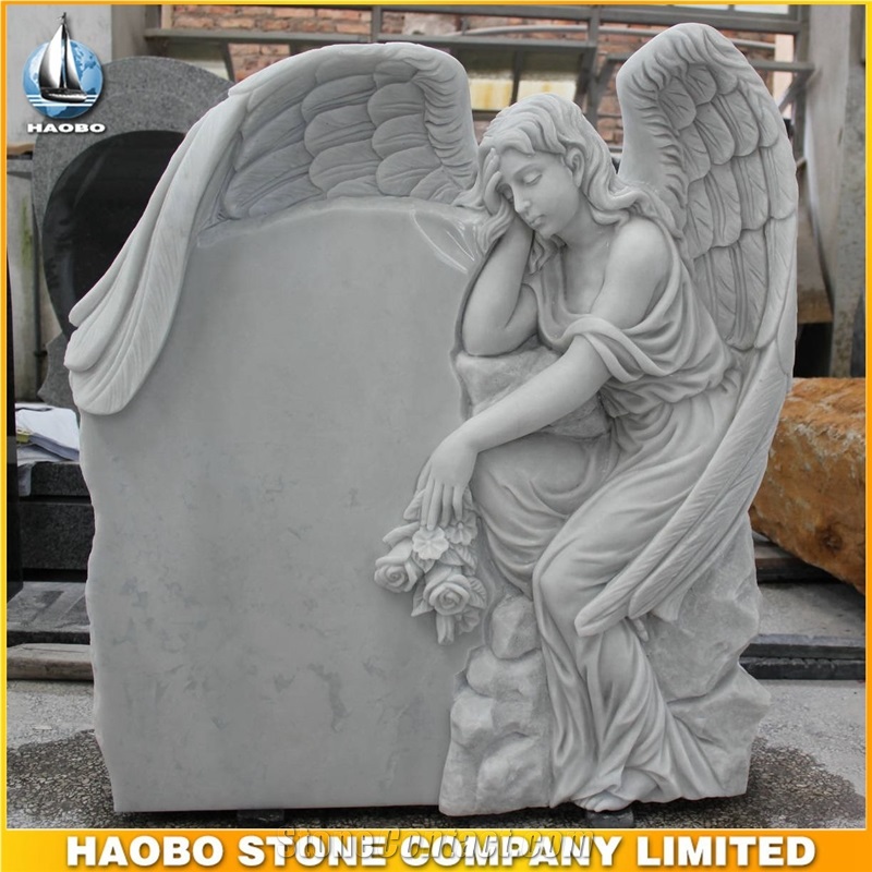 China Hunan White Marble Angel with Wings Tombstone, Angel Carving Headstone, Hand Carved Engraved Family Monuments, Gravestone, Mausoleum