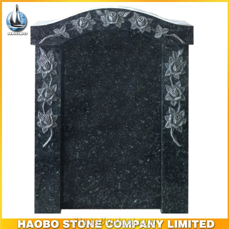 Imported Green Granite Emerald Pearl with Flower Border Carved, Rose Hand Carving Monuments, Chinese Memorials