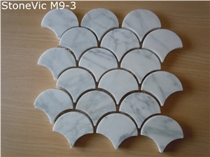 Bianco Carrara Marble Mosaic Tile, Fish Scale Design