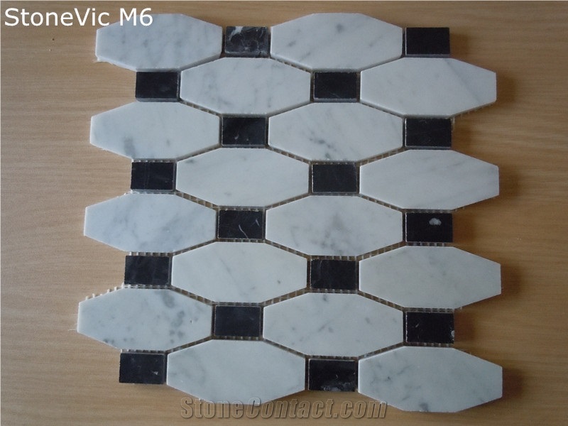 Bianco Carrara White Marble Mix Black Marble Mosaic,Beautiful Disign