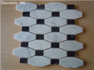 Bianco Carrara White Marble Mix Black Marble Mosaic,Beautiful Disign