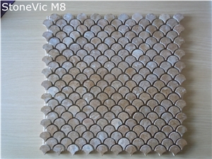 Fish Scale Shaped Mosaic Sheet, Brown Marble Mosaic
