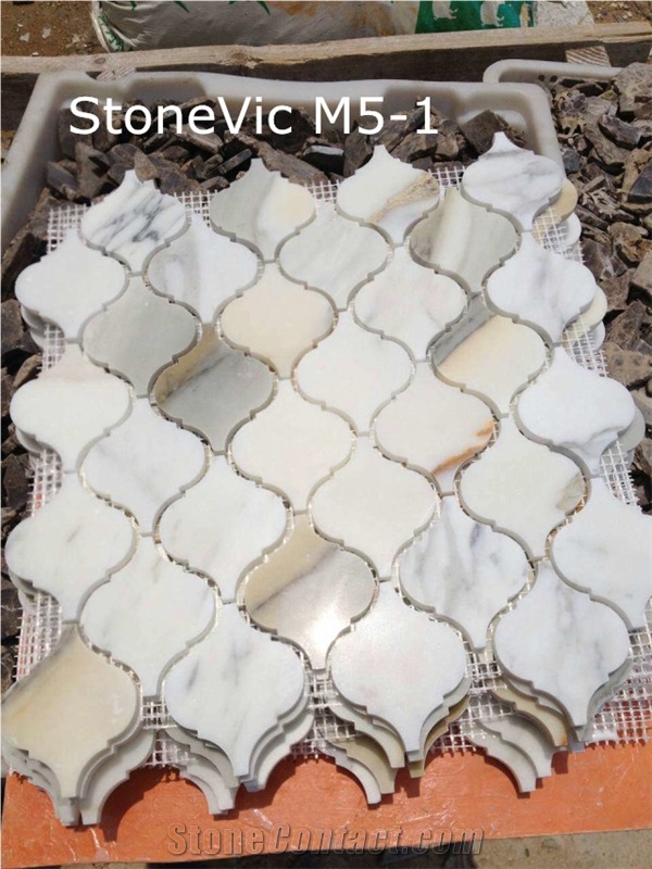 New Design Irregular Lantern Shape White Marble Mosaic Tile