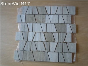 Wooden White and Grey Marble Mosaic Sheet