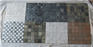 Mosaic-Polish Slate Stones, Used on Wall Surface Only, India Black Slate